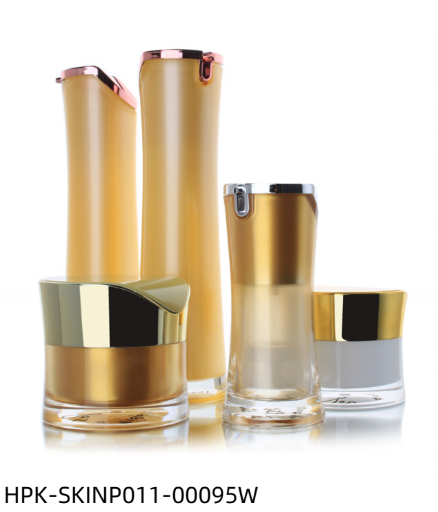 Luxury Skinny Middle Yellow Plastic Lotion Bottle & Cream Jar